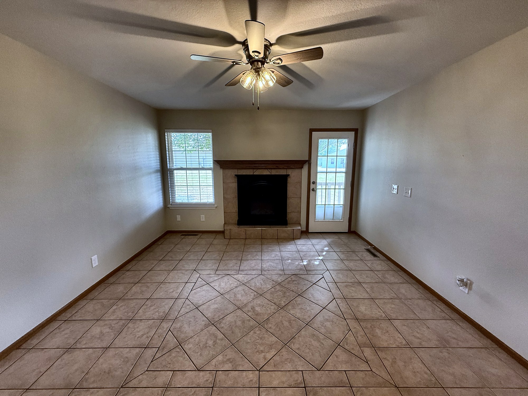 Family room with fireplace